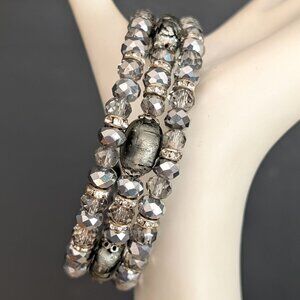 Memory wire gray crystal and Murano glass beaded bracelet